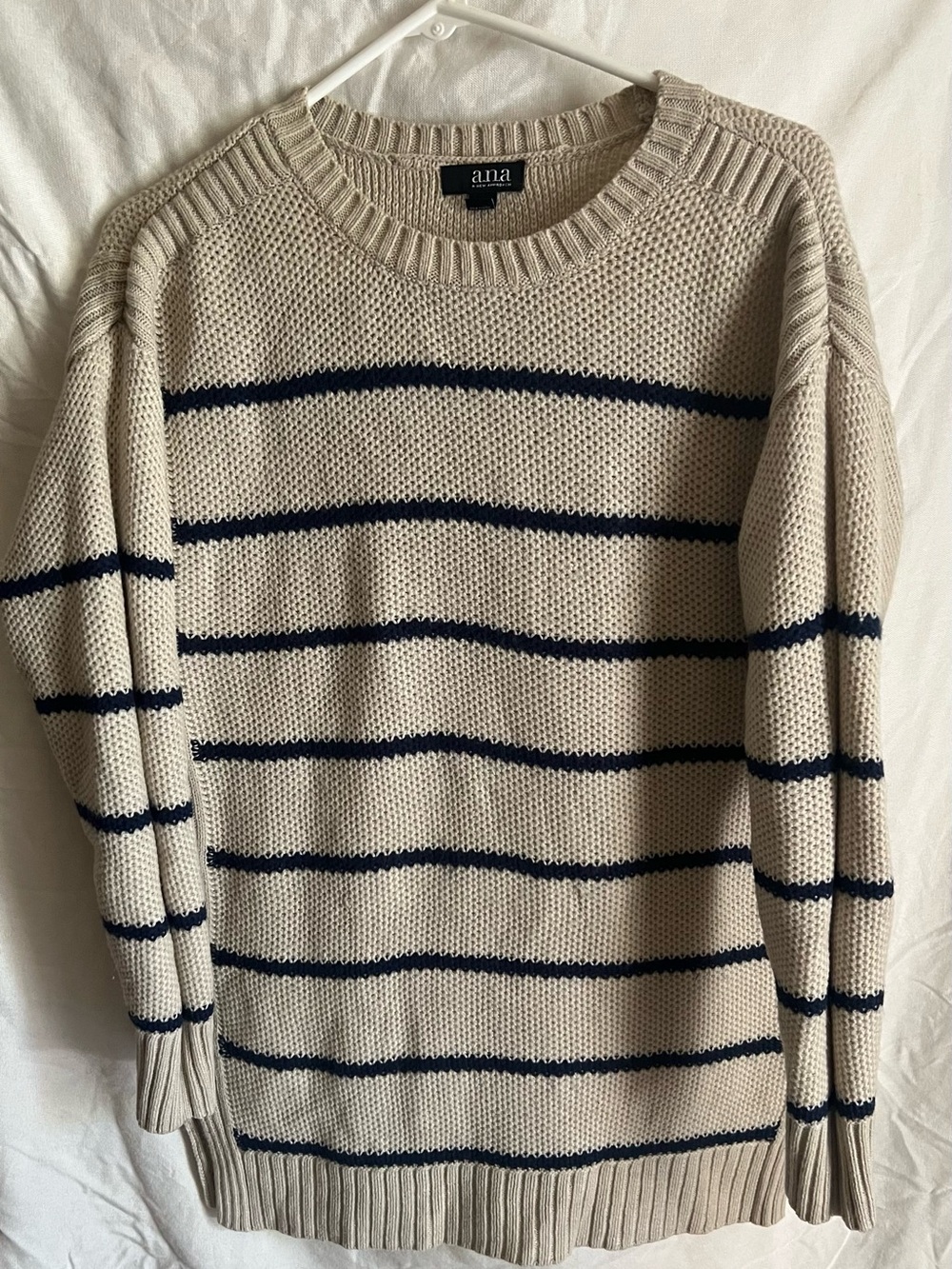 a.n.a women’s  Cream Striped Knit Sweater - Navy Stripe
